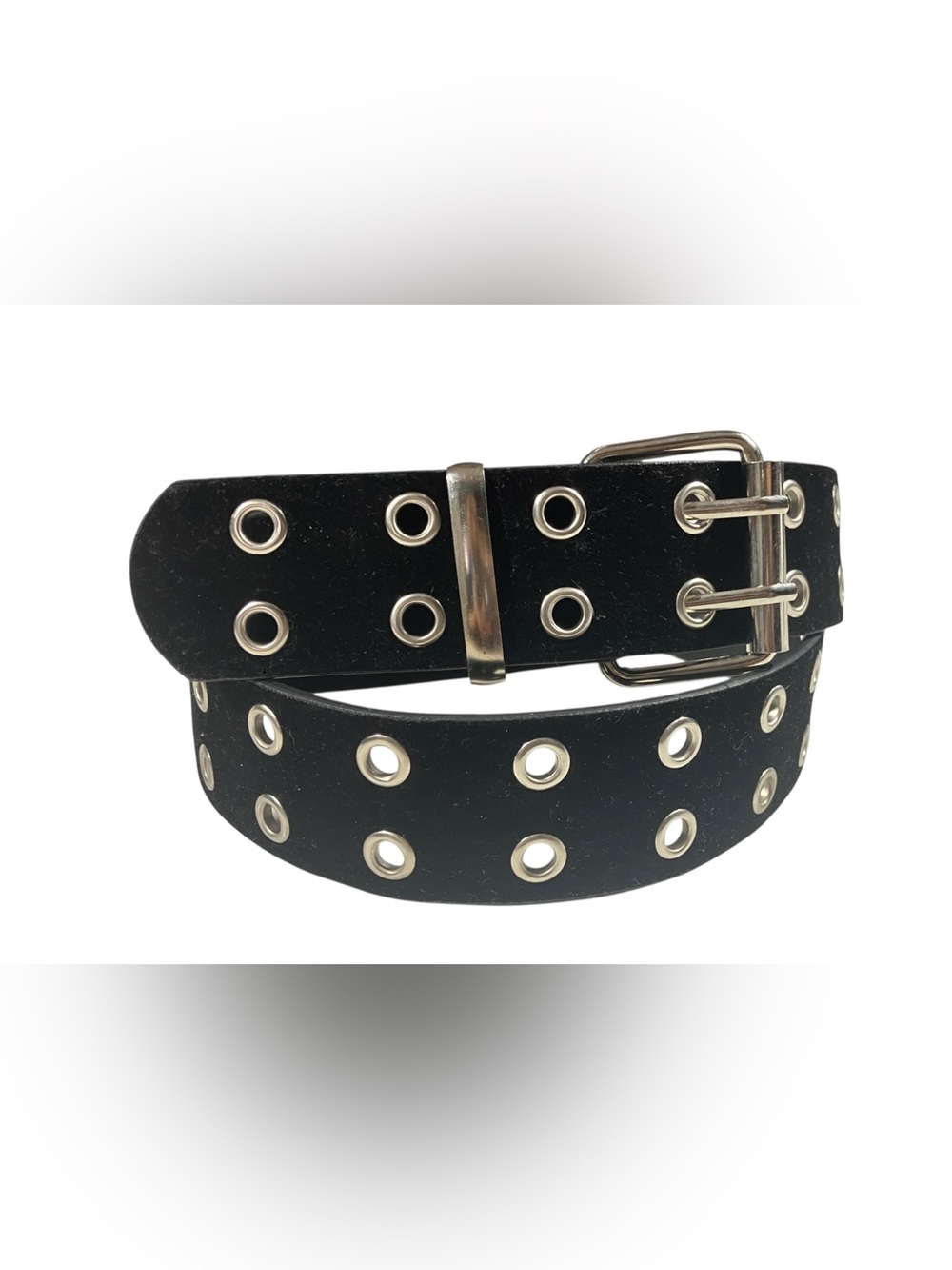 Black Faux Suede Double Row Grommet Belt Adjustable Punk Goth Emo Biker Rocker